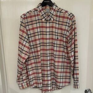 Brooks Brothers Men's Beige and Red Plaid Shirt
